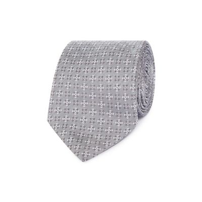 Grey geometric medallion silk tie